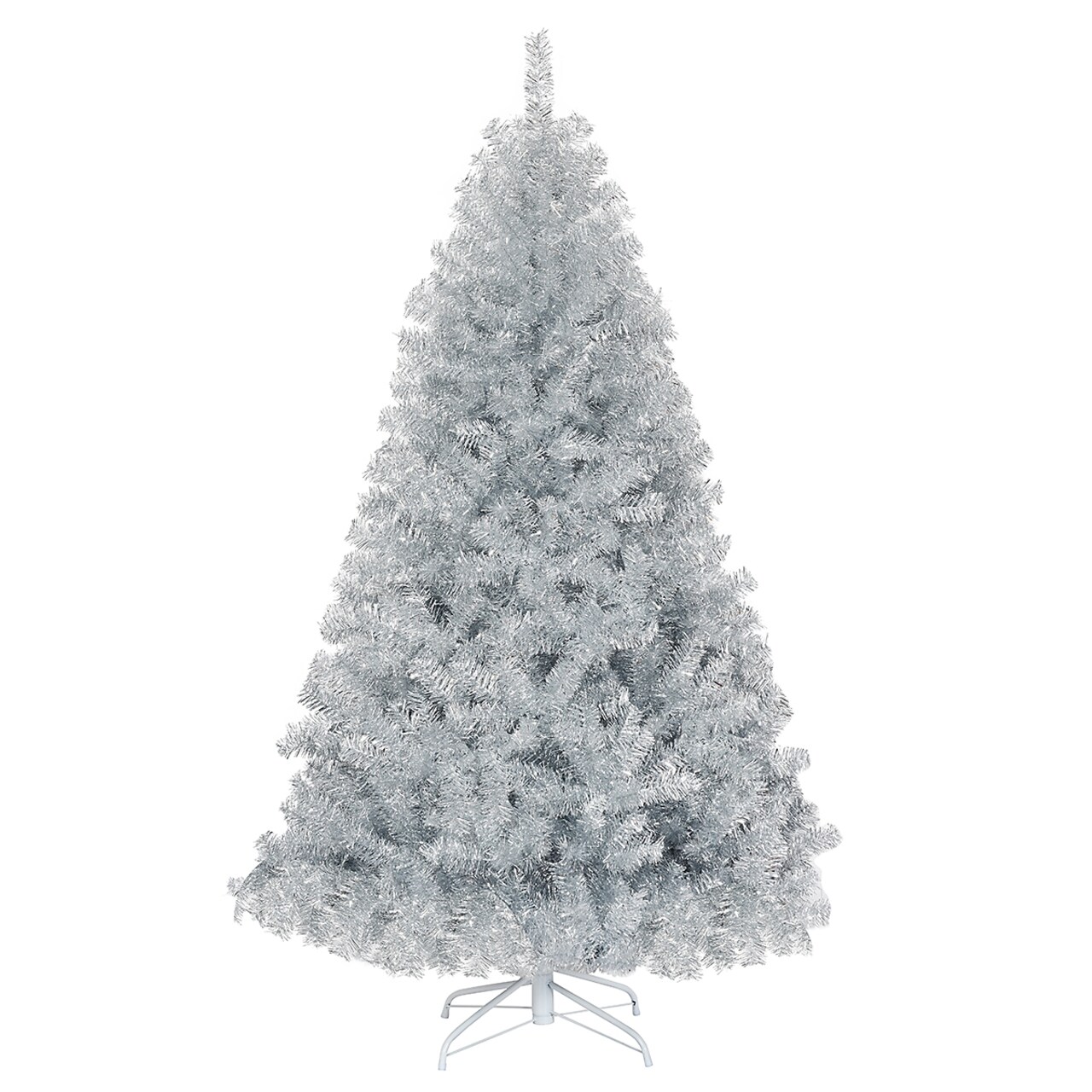 6 Feet Hinged Unlit Artificial Silver Shinny Christmas Tree with Metal Stand